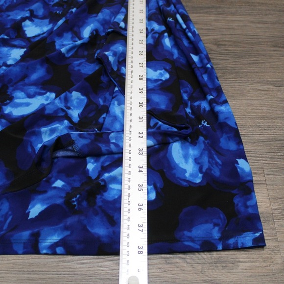 Chaps Floral Print Wrap Dress Blue Black Midi Length 3/4 Sleeve Small - Picture 10 of 13